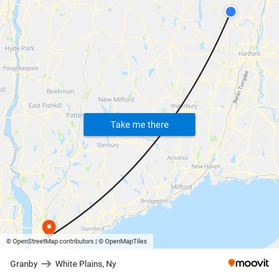 Granby to White Plains, Ny map