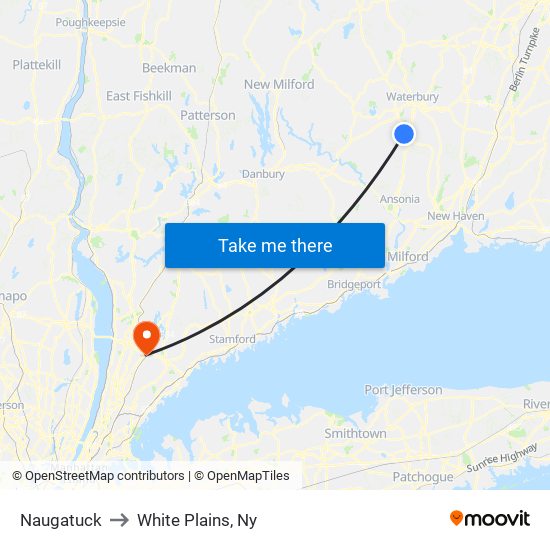 Naugatuck to White Plains, Ny map