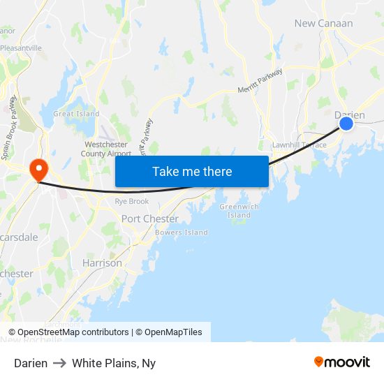 Darien to White Plains, Ny map