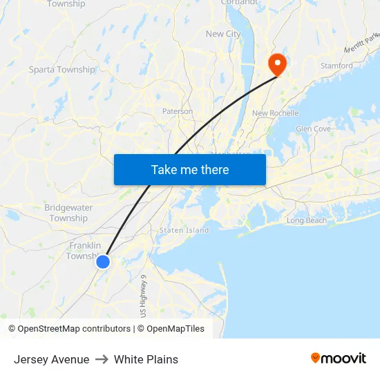 Jersey Avenue to White Plains map