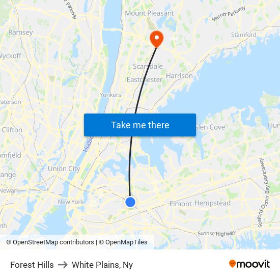 Forest Hills to White Plains, Ny map