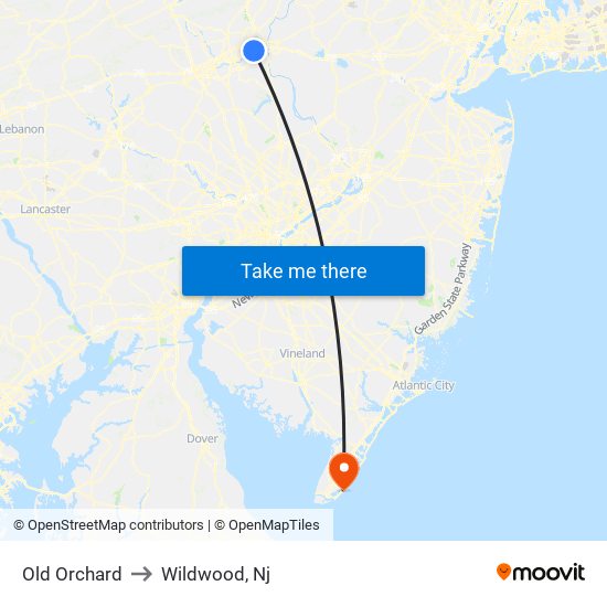 Old Orchard to Wildwood, Nj map