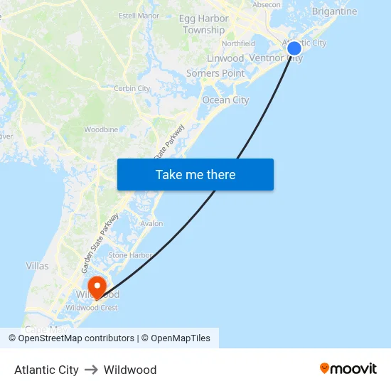 Atlantic City to Wildwood map