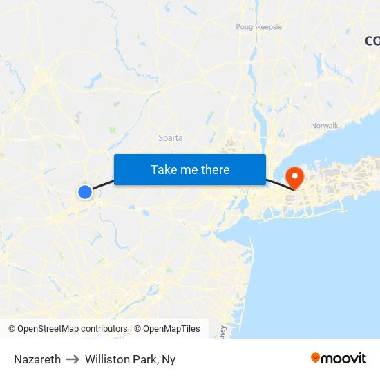 Nazareth to Williston Park, Ny map