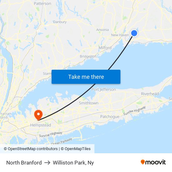 North Branford to Williston Park, Ny map