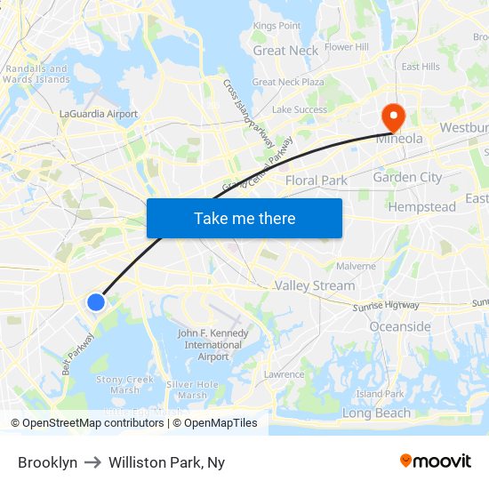 Brooklyn to Williston Park, Ny map