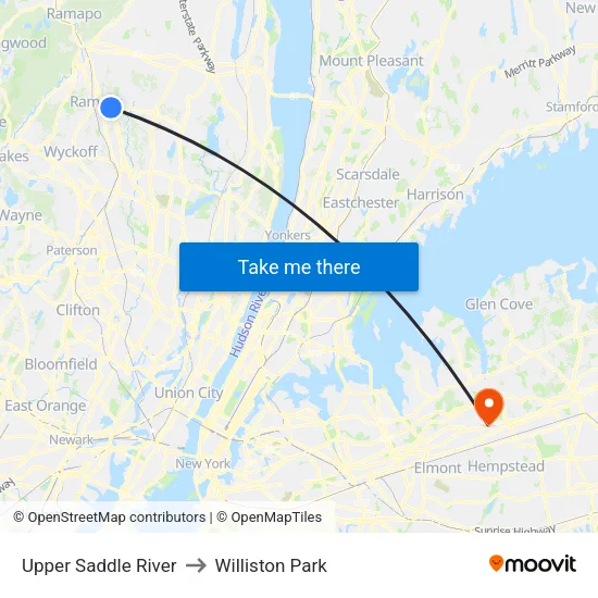 Upper Saddle River to Williston Park map
