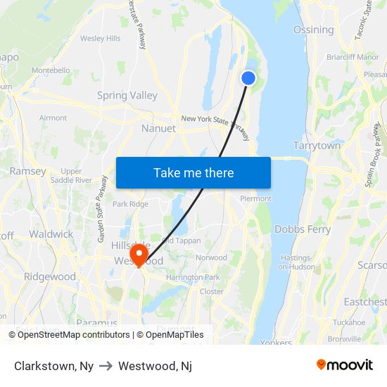 Clarkstown, Ny to Westwood, Nj map