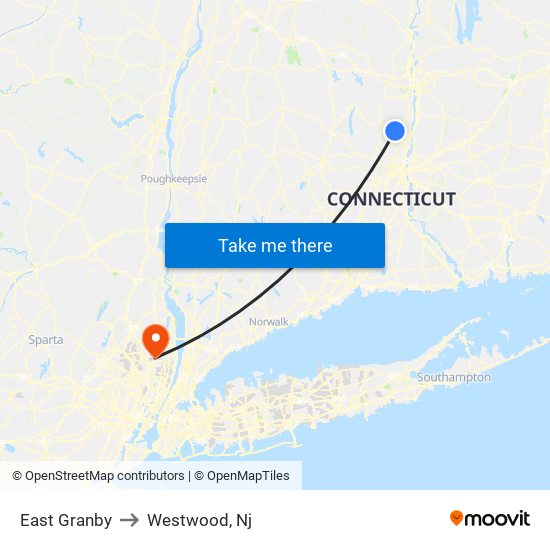 East Granby to Westwood, Nj map