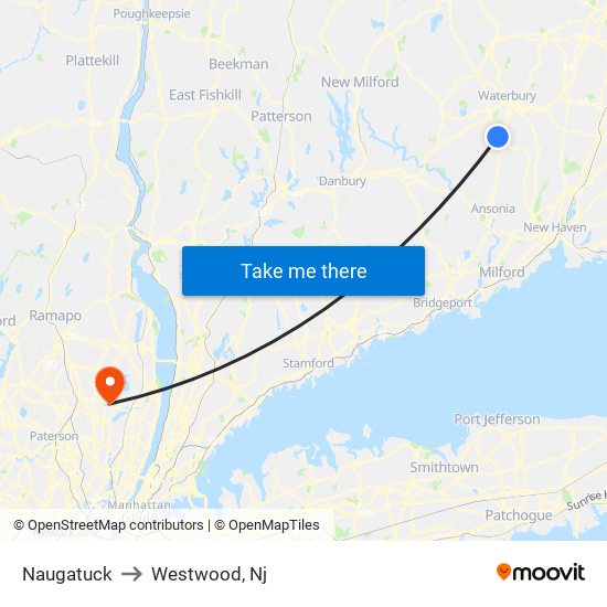 Naugatuck to Westwood, Nj map