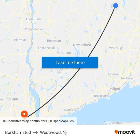 Barkhamsted to Westwood, Nj map