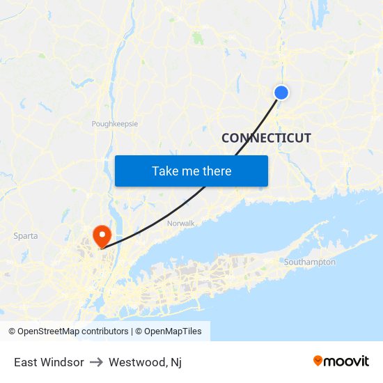 East Windsor to Westwood, Nj map