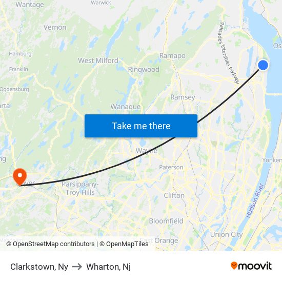 Clarkstown, Ny to Wharton, Nj map