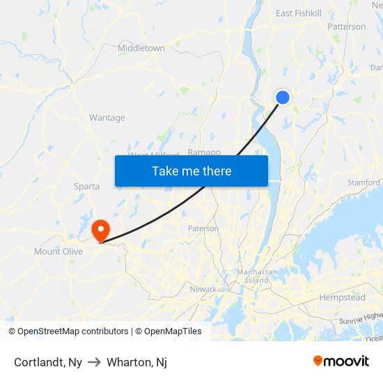 Cortlandt, Ny to Wharton, Nj map