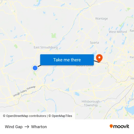 Wind Gap to Wharton map