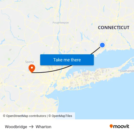 Woodbridge to Wharton map