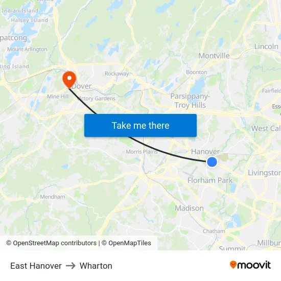 East Hanover to Wharton map