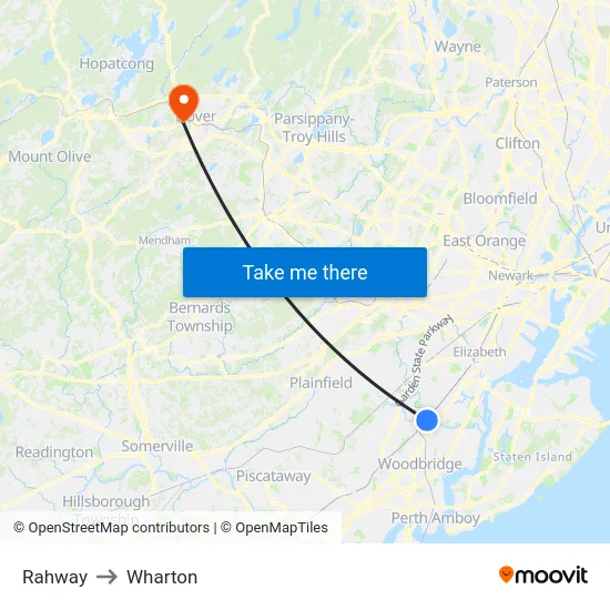 Rahway to Wharton map