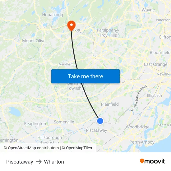 Piscataway to Wharton map