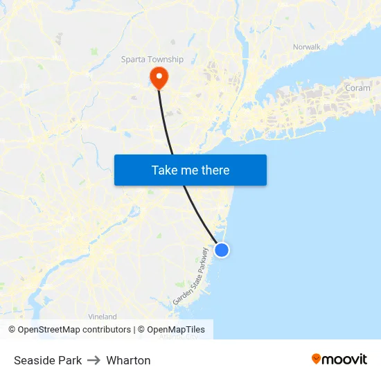 Seaside Park to Wharton map
