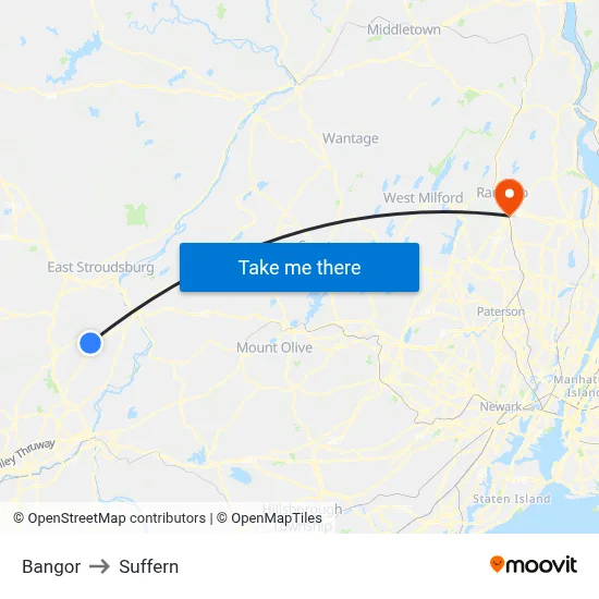 Bangor to Suffern map
