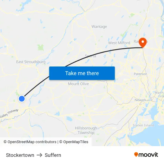 Stockertown to Suffern map