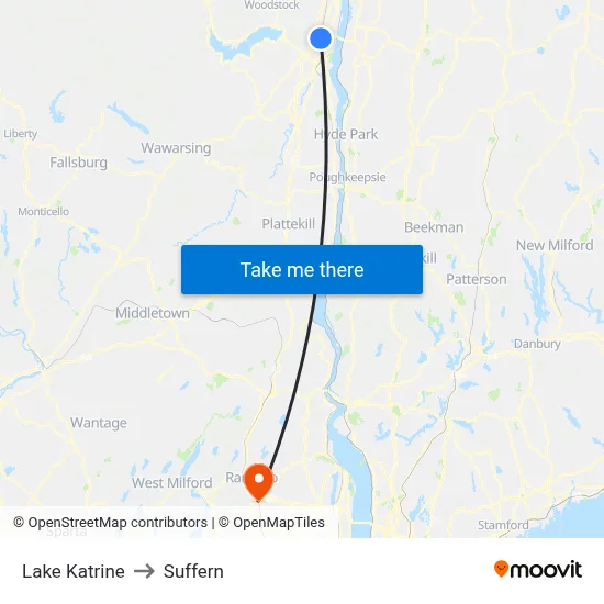 Lake Katrine to Suffern map