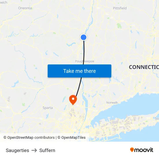 Saugerties to Suffern map