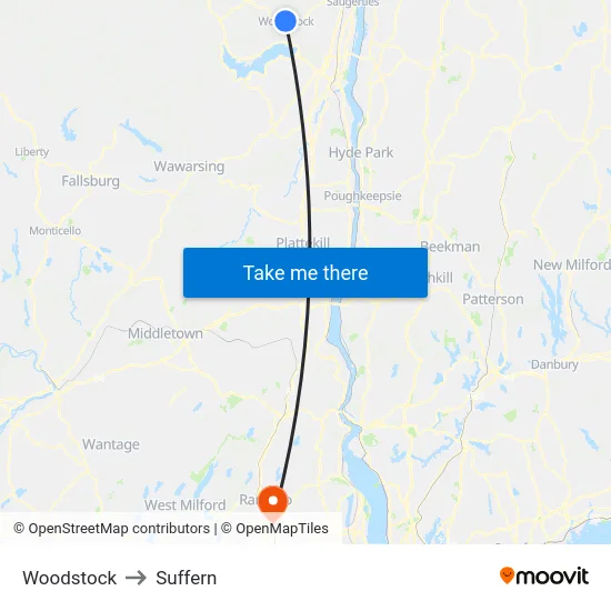 Woodstock to Suffern map