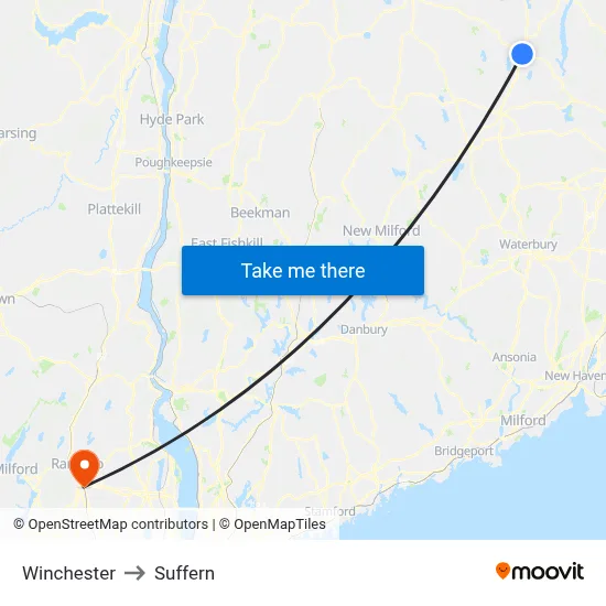 Winchester to Suffern map