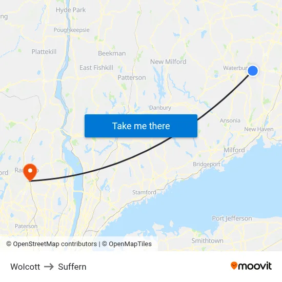 Wolcott to Suffern map