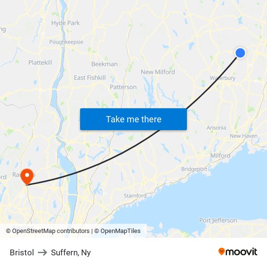 Bristol to Suffern, Ny map