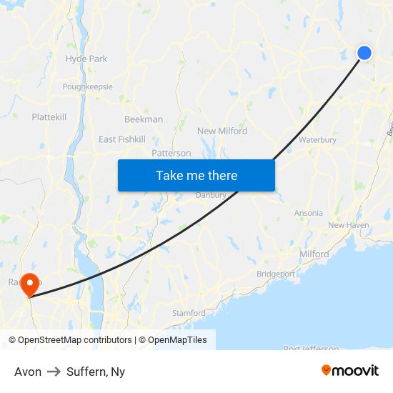 Avon to Suffern, Ny map