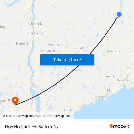 New Hartford to Suffern, Ny map