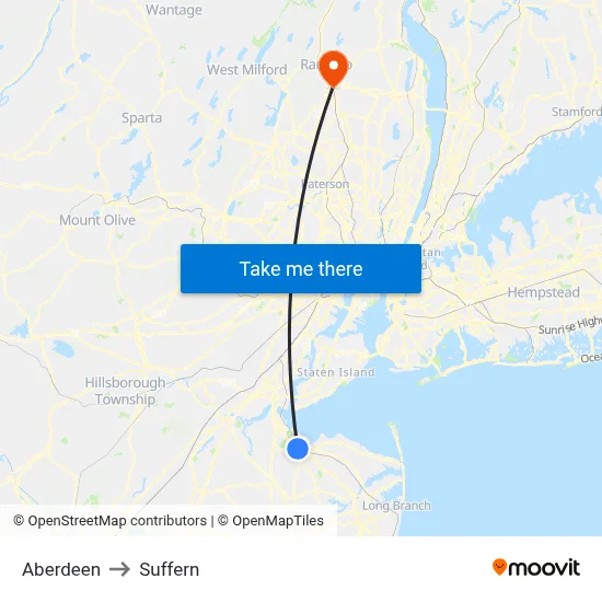 Aberdeen to Suffern map