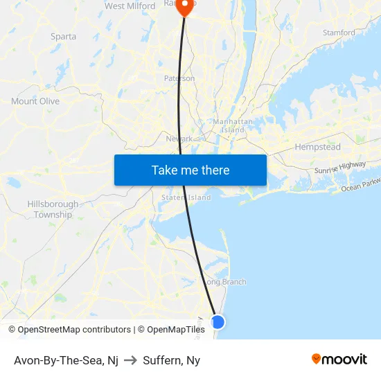 Avon-By-The-Sea to Suffern, Ny map
