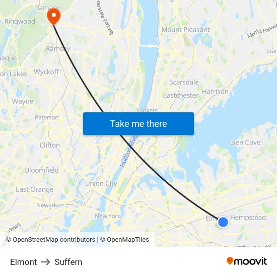 Elmont to Suffern map
