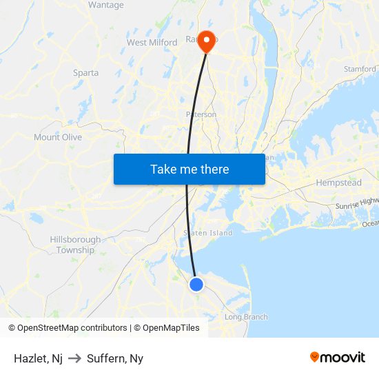 Hazlet, Nj to Suffern, Ny map