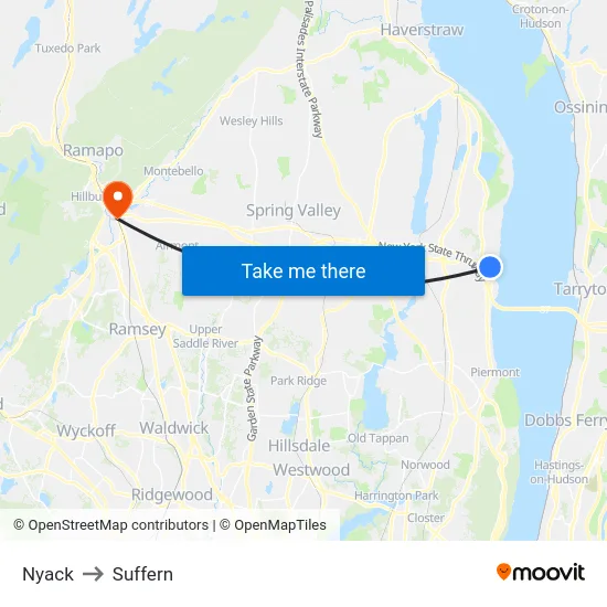 Nyack to Suffern map