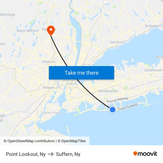 Point Lookout, Ny to Suffern, Ny map