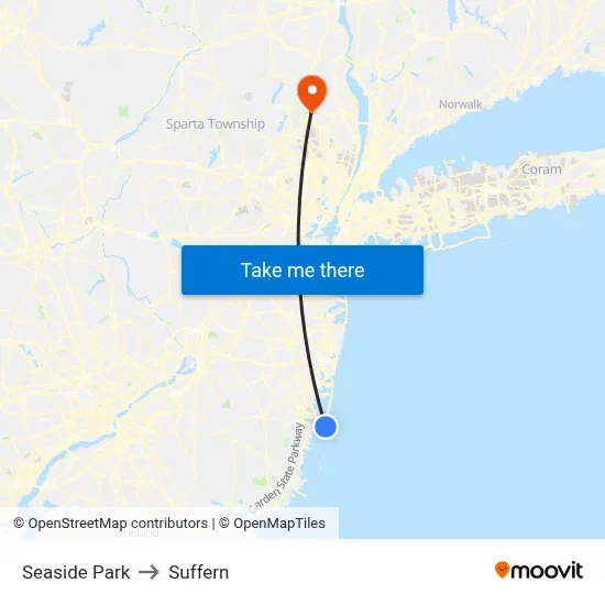 Seaside Park to Suffern map