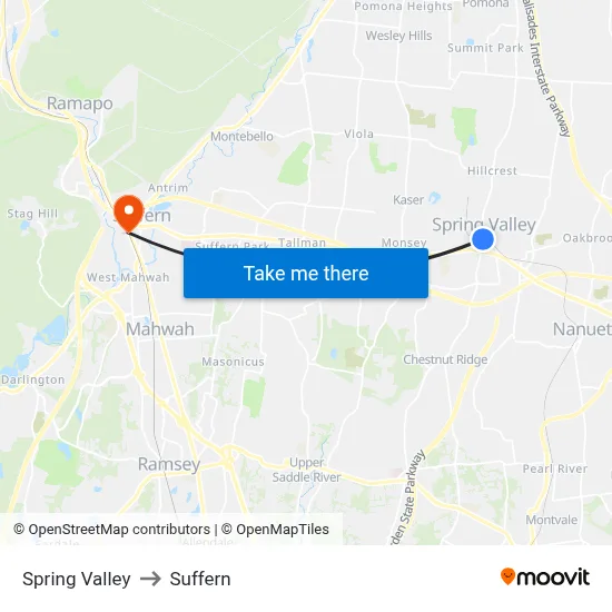 Spring Valley to Suffern map