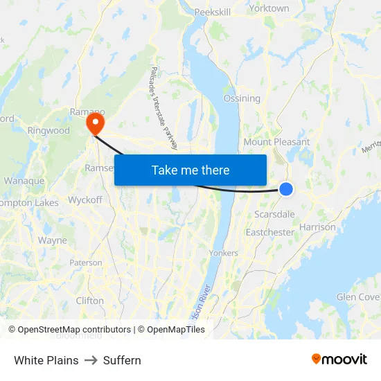 White Plains to Suffern map