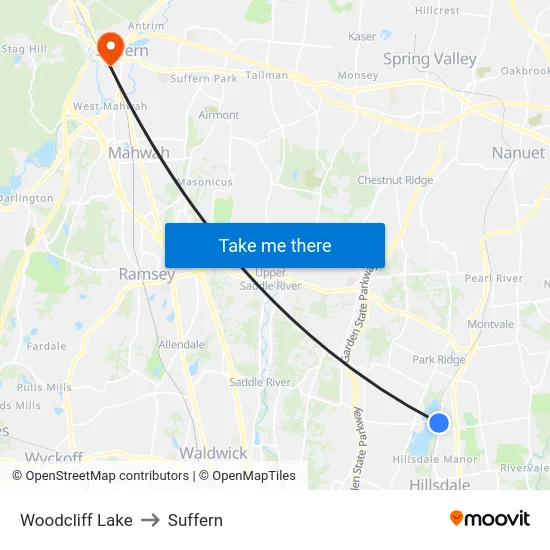 Woodcliff Lake to Suffern map