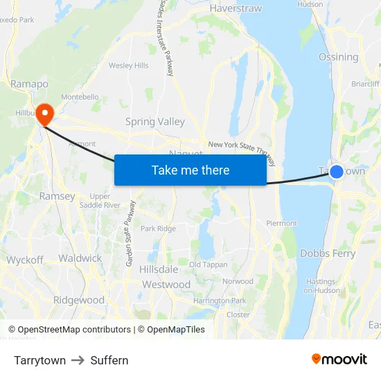Tarrytown to Suffern map