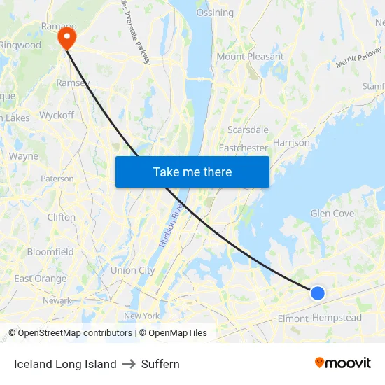 Iceland Long Island to Suffern map