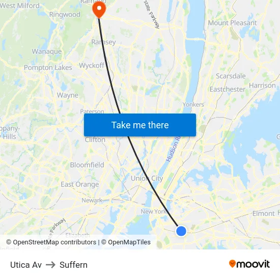 Utica Av to Suffern map