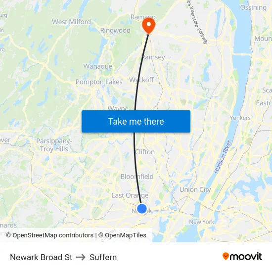 Newark Broad St to Suffern map