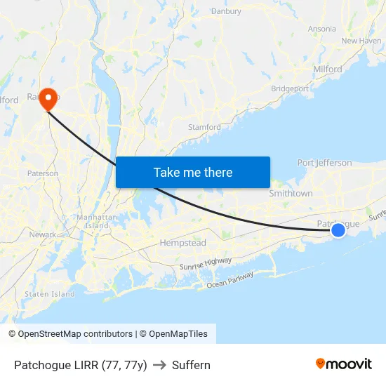 Patchogue LIRR (77, 77y) to Suffern map
