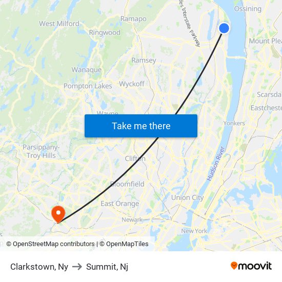 Clarkstown, Ny to Summit, Nj map